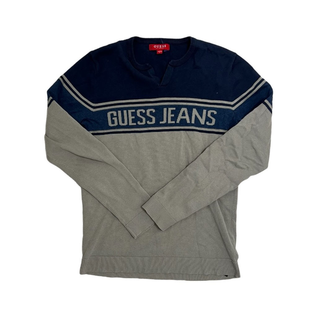 Guess Jean Men's Vintage Sweater Nay Blue and Gray Size S